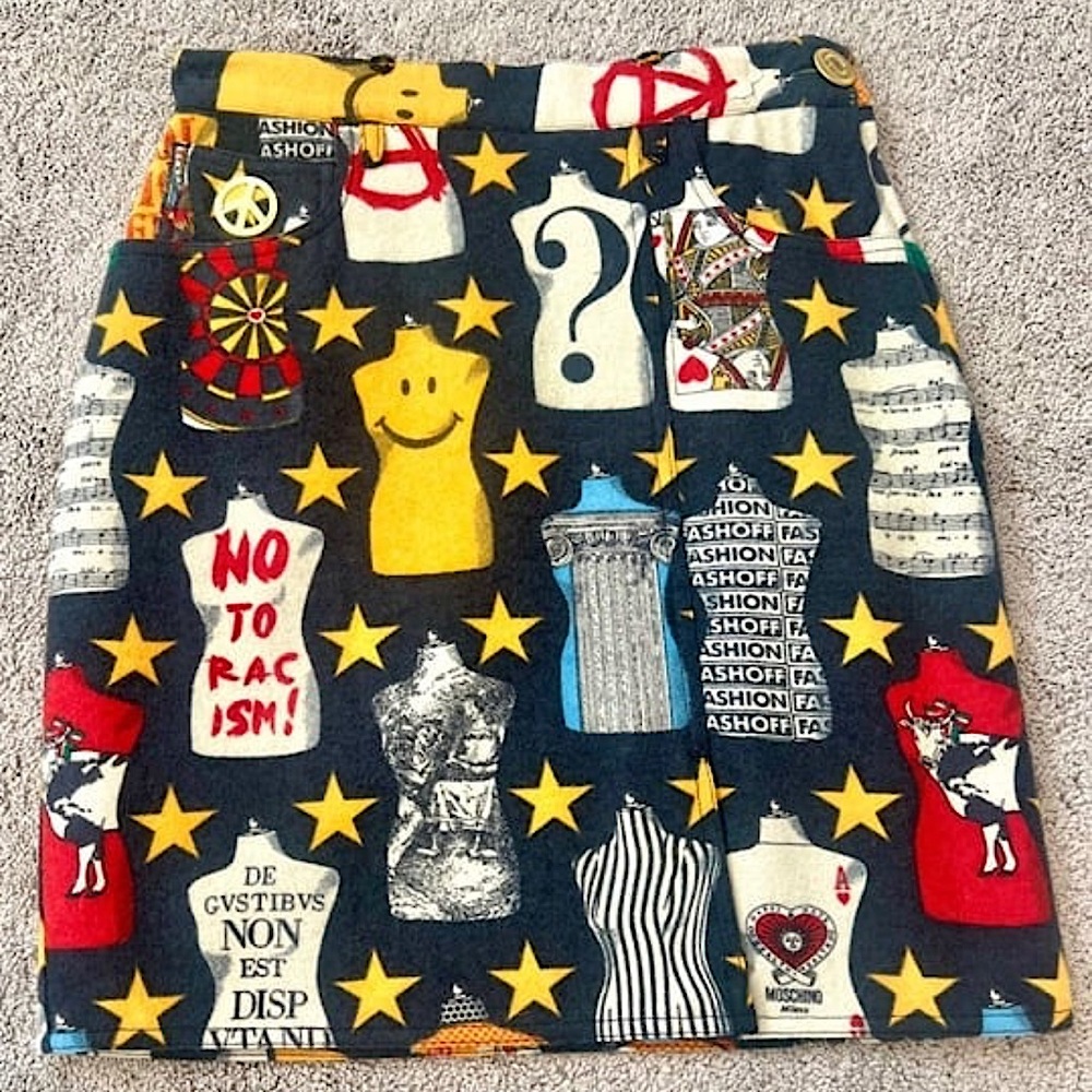 Moschino Vintage Black “No Racism” Iconic Print Mini Skirt - Picture 4 of 11